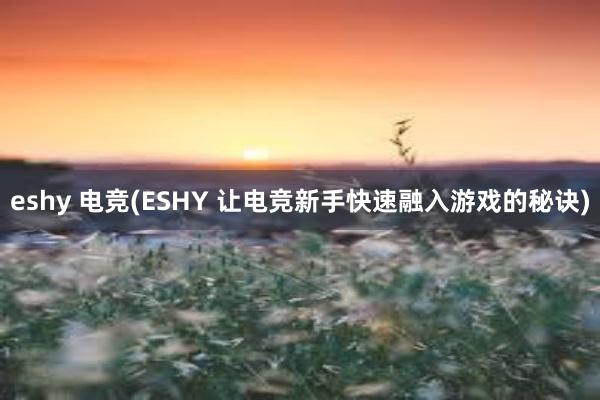 eshy 电竞(ESHY 让电竞新手快速融入游戏的秘诀)