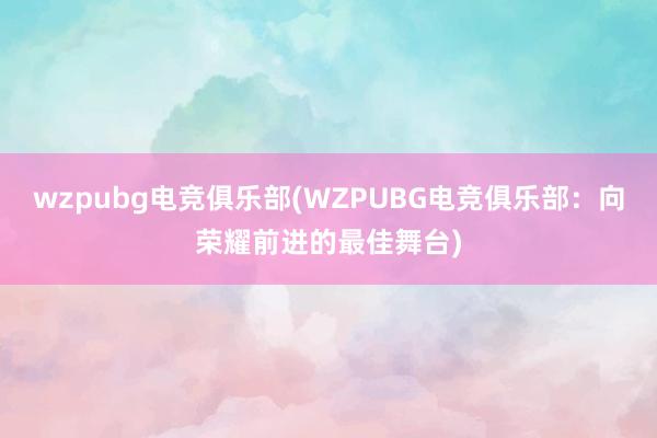 wzpubg电竞俱乐部(WZPUBG电竞俱乐部：向荣耀前进的最佳舞台)