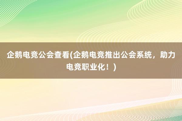 企鹅电竞公会查看(企鹅电竞推出公会系统，助力电竞职业化！)