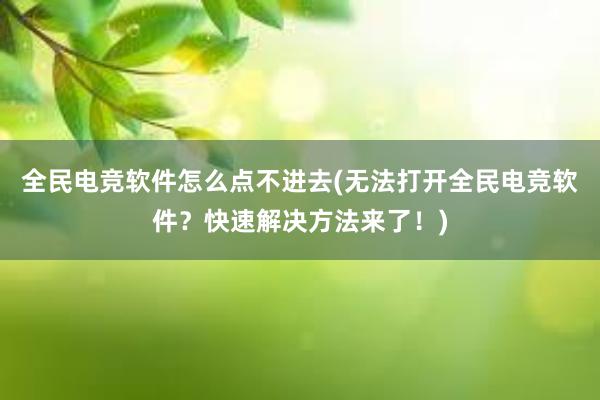 全民电竞软件怎么点不进去(无法打开全民电竞软件？快速解决方法来了！)