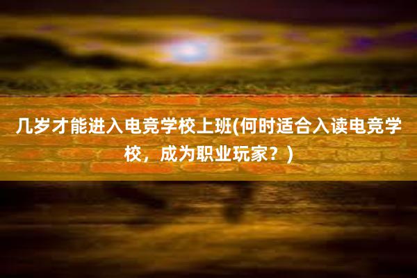 几岁才能进入电竞学校上班(何时适合入读电竞学校，成为职业玩家？)