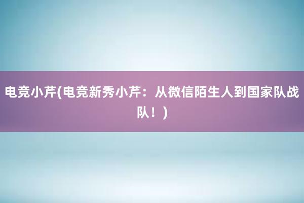 电竞小芹(电竞新秀小芹：从微信陌生人到国家队战队！)