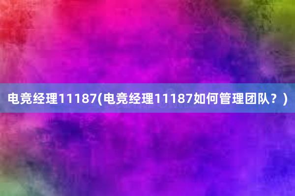 电竞经理11187(电竞经理11187如何管理团队？)