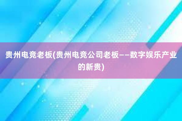 贵州电竞老板(贵州电竞公司老板——数字娱乐产业的新贵)